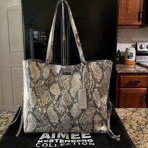 Aimee Kestenberg metallic lizard embossed 100% leather tote